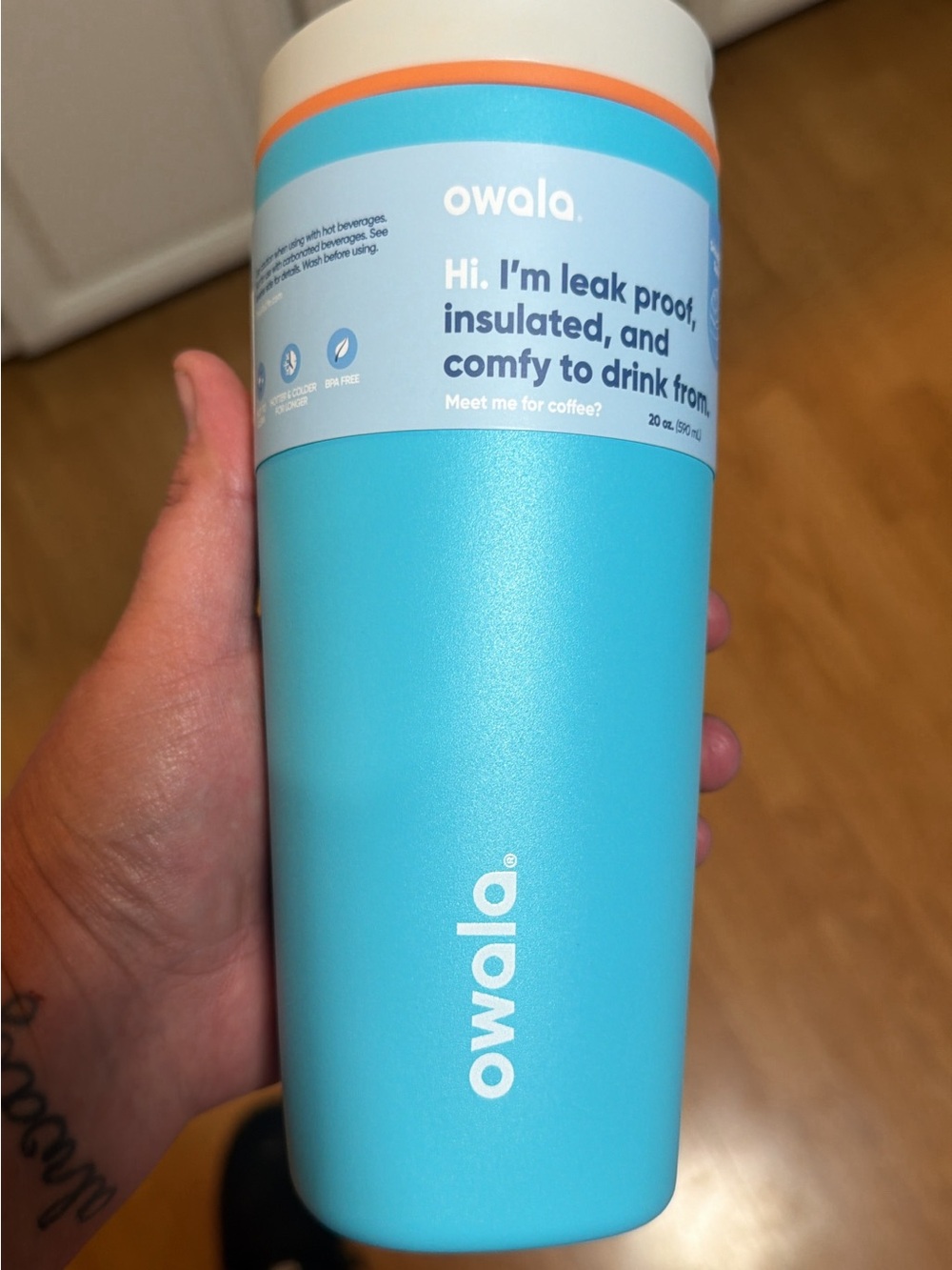 Owala Insulated Travel Tumbler in Aqua Blue - Leakproof 20oz